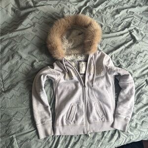 Vintage Abercrombie & Fitch heather grey brown fur hoodie